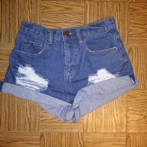 Distressed High Waisted Jean Shorts